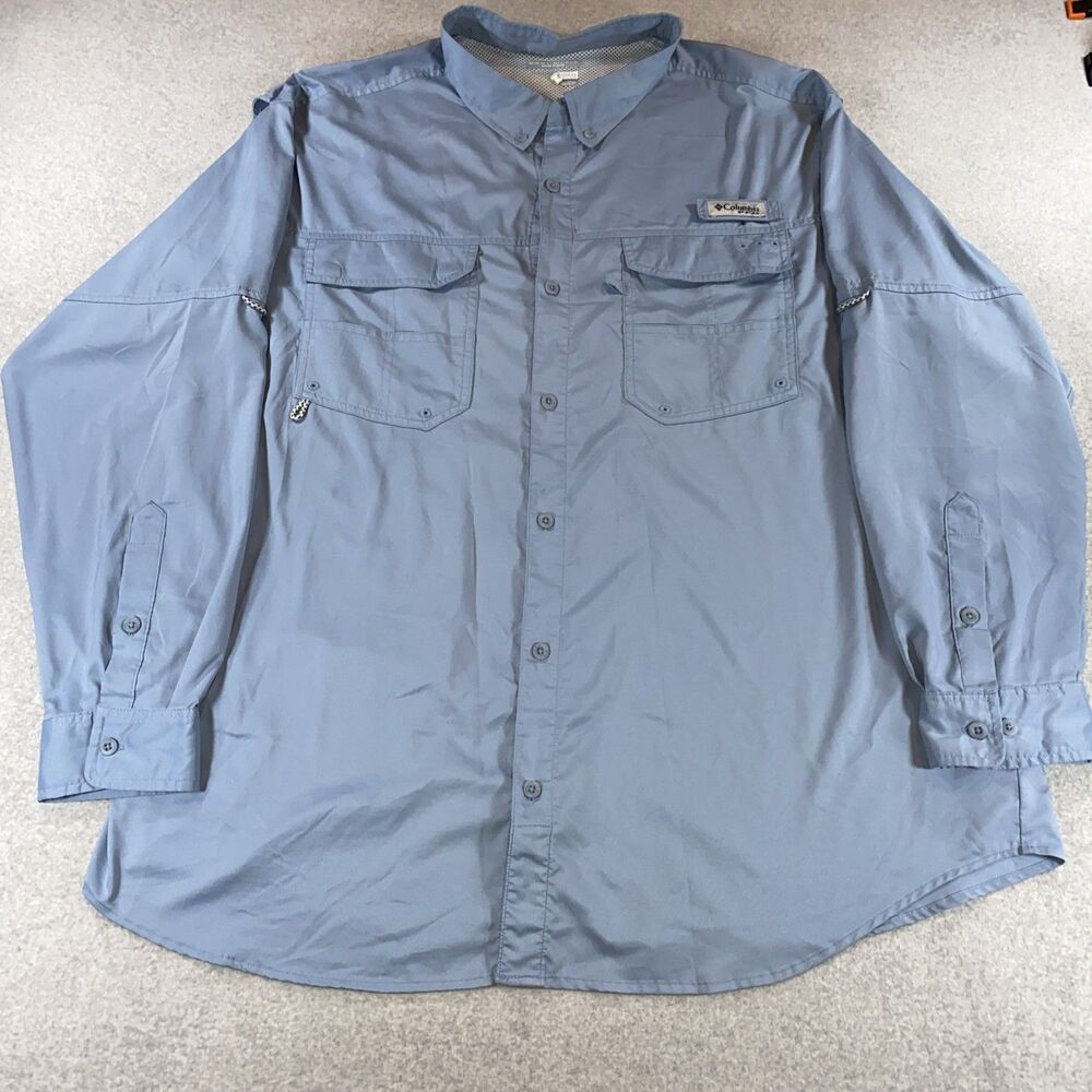 Columbia Shirt Mens XXL Light Blue PFG Fishing Hiking Outdoor